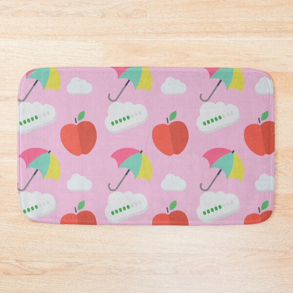 Item preview, Cute seamless pattern with red apples, colorful umbrellas, and clouds on pink background. designed and sold by AjjimaJKM.