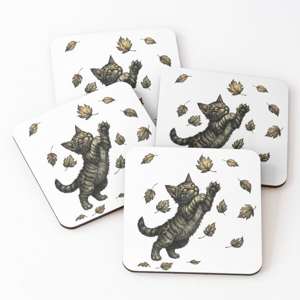 Item preview, Spooky Kitten Chasing Autumn Leaves. designed and sold by HorrorInkStudio.