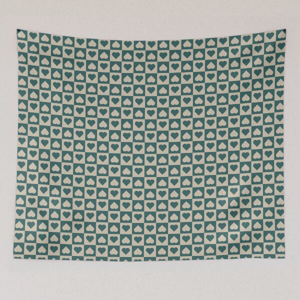 Item preview, Teal and Beige checkered hearts designed and sold by pattern-archive.