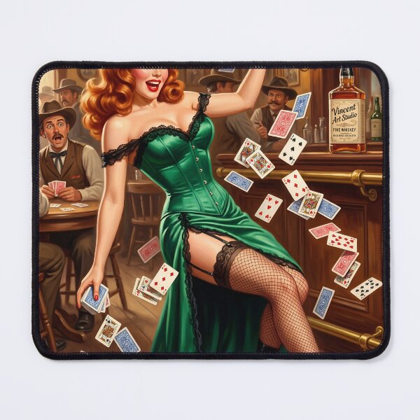 Item preview, Vintage Saloon Poker Pin-Up Girl Green Dress Wall Art designed and sold by Vincent-68.