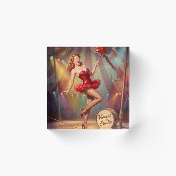 Item preview, Vintage Circus Pin-Up Girl with Macaw Circus Art designed and sold by Vincent-68.