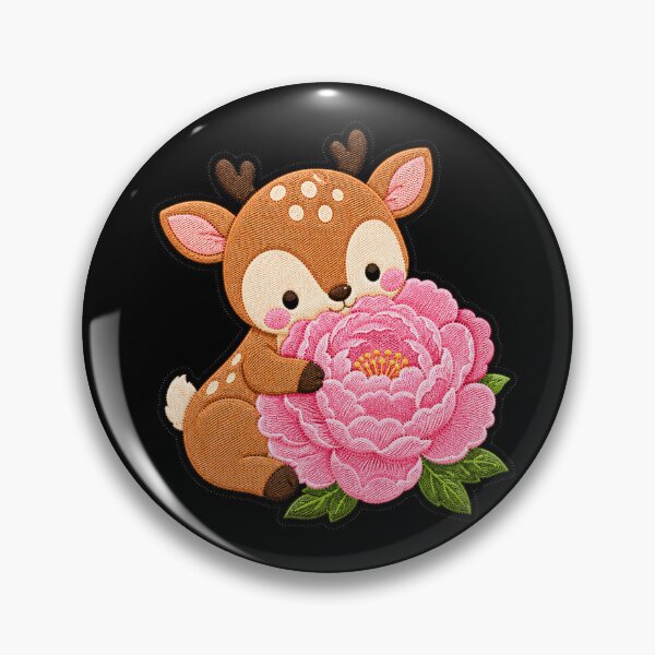 Item preview, Kawaii Deer Hugging Peony - Cute Deer Embroidery Patch designed and sold by ColorSplash123.