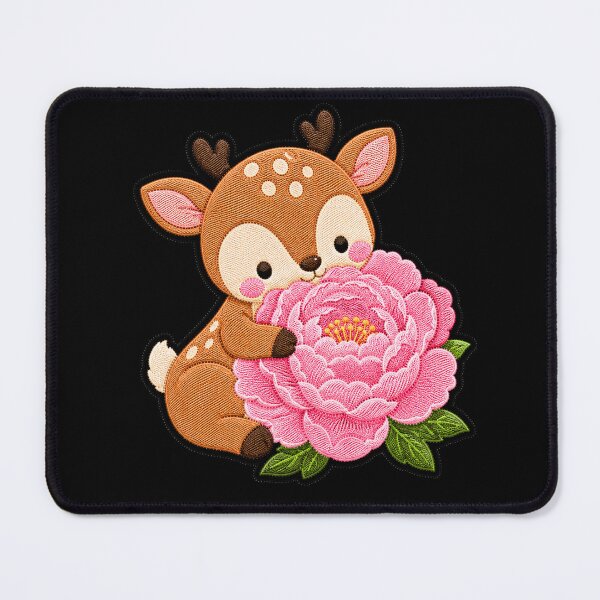 Item preview, Kawaii Deer Hugging Peony - Cute Deer Embroidery Patch designed and sold by ColorSplash123.