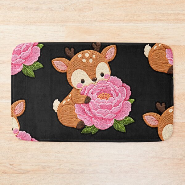 Item preview, Kawaii Deer Hugging Peony - Cute Deer Embroidery Patch designed and sold by ColorSplash123.
