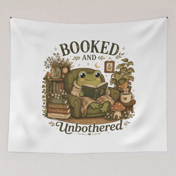Item preview, Booked and Unbothered Cute Frog Reading Club Cottagecore Book Lover Design designed and sold by RJACreative.