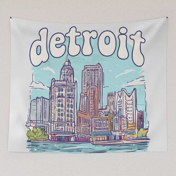 Item preview, Detroit Michigan Cute Pastel Skyline designed and sold by HowToCanadian.