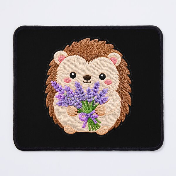 Item preview, Kawaii Hedgehog Holding Lavender - Cute Hedgehog Embroidery Patch designed and sold by ColorSplash123.