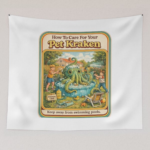 Item preview, How To Care For Your Pet Kraken | Retro Vintage Monster Humor designed and sold by RushVibeWear.