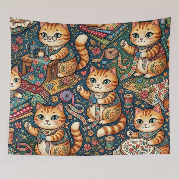 Item preview, Cute Sewing Cats Crafting Pattern designed and sold by Iampoji.