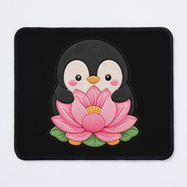 Item preview, Kawaii Penguin Hugging Lotus Flower - Cute Penguin Embroidery Patch designed and sold by ColorSplash123.