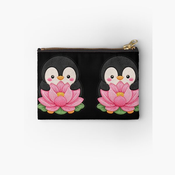 Item preview, Kawaii Penguin Hugging Lotus Flower - Cute Penguin Embroidery Patch designed and sold by ColorSplash123.