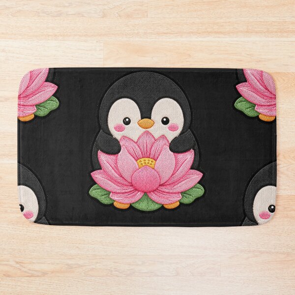 Item preview, Kawaii Penguin Hugging Lotus Flower - Cute Penguin Embroidery Patch designed and sold by ColorSplash123.