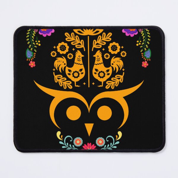 Item preview, Folk Art Owl with Roosters | Scandinavian Floral Wisdom designed and sold by GorinART.
