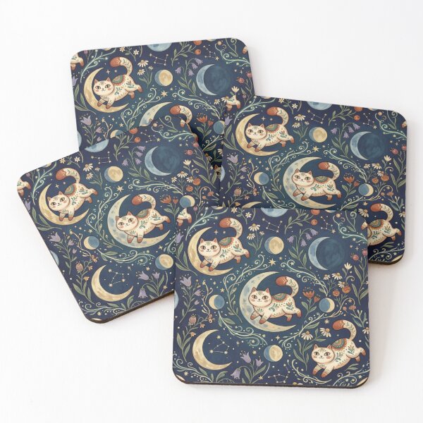 Item preview, Celestial Cats and Crescent Moon Pattern  designed and sold by Iampoji.