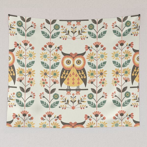 Item preview, Scandinavian Folk Art, Floral Owl designed and sold by xiao xuans.