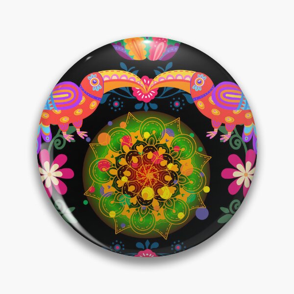 Item preview, Folk Art Lovebirds Mandala | Colorful Tropical Bird Ornament designed and sold by GorinART.