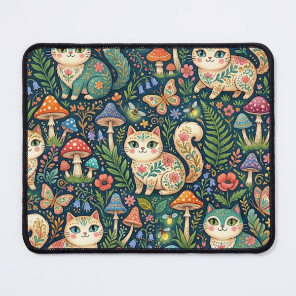 Item preview, Magical Cats in Mushroom Forest Pattern designed and sold by Iampoji.