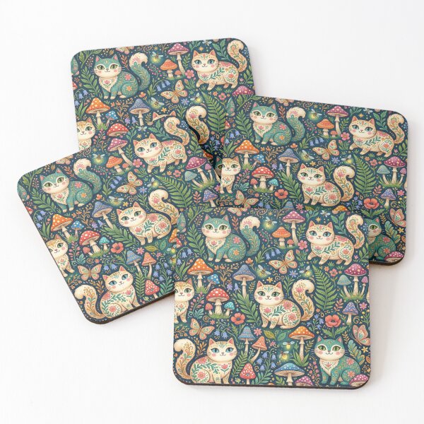 Item preview, Magical Cats in Mushroom Forest Pattern designed and sold by Iampoji.