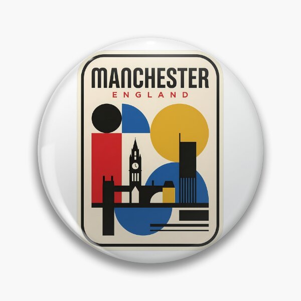 Item preview, Manchester England Retro Geometric Cityscape Travel Poster designed and sold by k3rstman1.