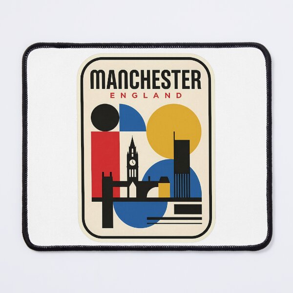 Item preview, Manchester England Retro Geometric Cityscape Travel Poster designed and sold by k3rstman1.