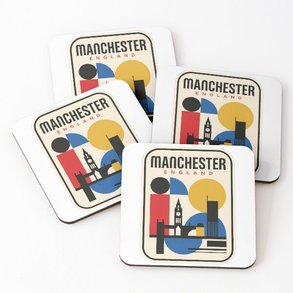 Item preview, Manchester England Retro Geometric Cityscape Travel Poster designed and sold by k3rstman1.