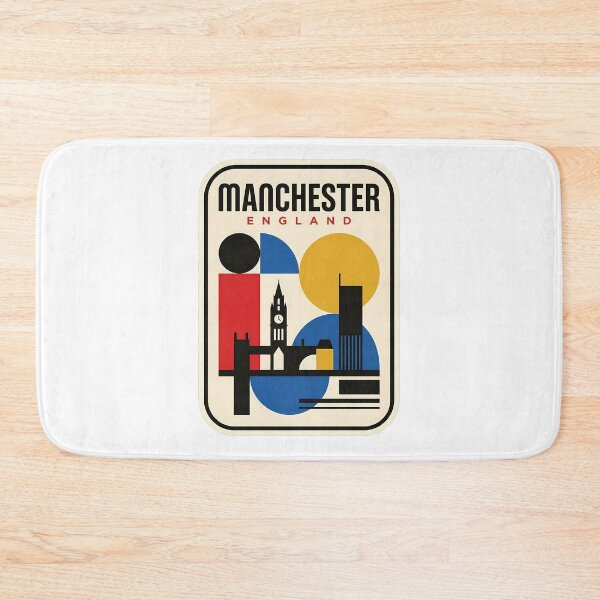 Item preview, Manchester England Retro Geometric Cityscape Travel Poster designed and sold by k3rstman1.