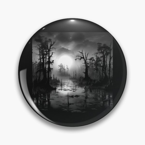 Item preview, Black and White Moonlit Swamp Landscape Art designed and sold by inkoutninja.
