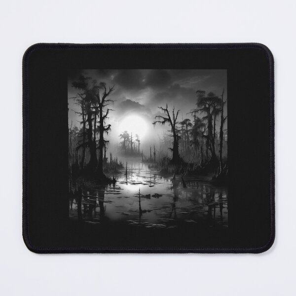 Item preview, Black and White Moonlit Swamp Landscape Art designed and sold by inkoutninja.