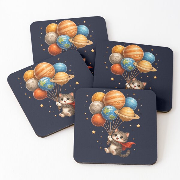 Item preview, Cute Kawaii Cat Flying with Planet Balloons designed and sold by Seculinator.