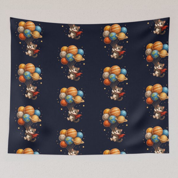 Item preview, Cute Kawaii Cat Flying with Planet Balloons designed and sold by Seculinator.
