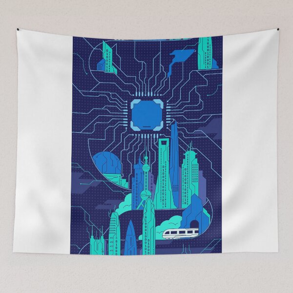 Item preview, Futuristic Digital City With Chinese Landmarks designed and sold by Lexkon Liu's art.