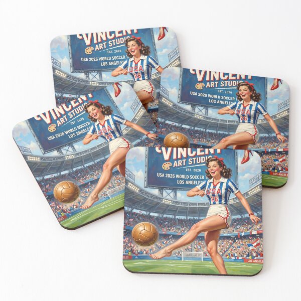 Item preview, USA Soccer Pin-Up Girl Vintage Style Sports Art Print designed and sold by Vincent-68.