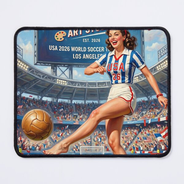 Item preview, USA Soccer Pin-Up Girl Vintage Style Sports Art Print designed and sold by Vincent-68.
