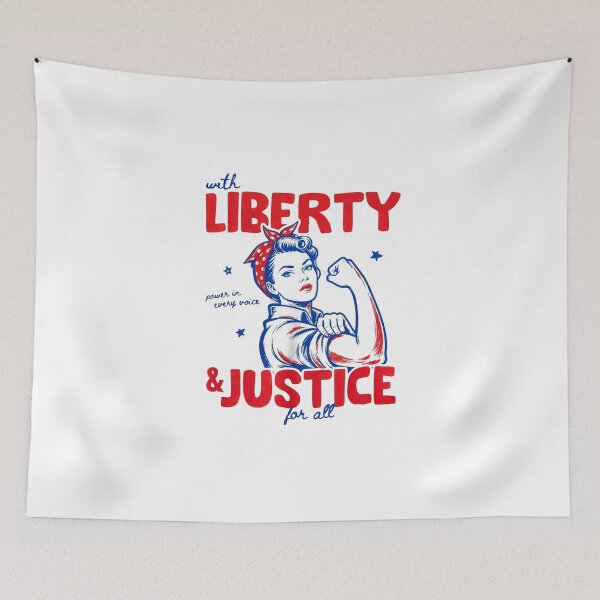 Item preview, Liberty And Justice For All Power Woman, Liberal 4th of July ,Anti-Trump designed and sold by KustMeram.
