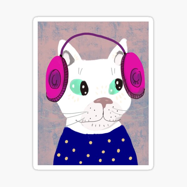 Cat With Headphones Stickers Redbubble - purple cat ears headphones roblox purple cat ears