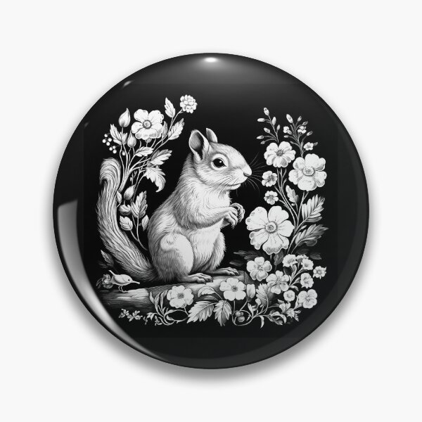 Item preview, Black and White Floral Squirrel Portrait Art designed and sold by inkoutninja.