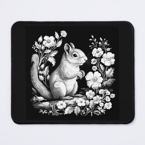 Item preview, Black and White Floral Squirrel Portrait Art designed and sold by inkoutninja.