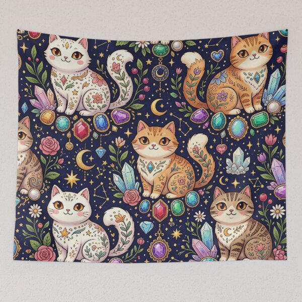 Item preview, Magic Crystal Cats and Gems Pattern  designed and sold by Iampoji.