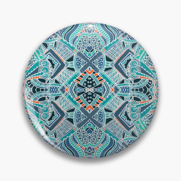 Item preview, Tribal Mandala Seamless Pattern – Teal Navy Orange Ethnic Geometric Print designed and sold by 555Design.