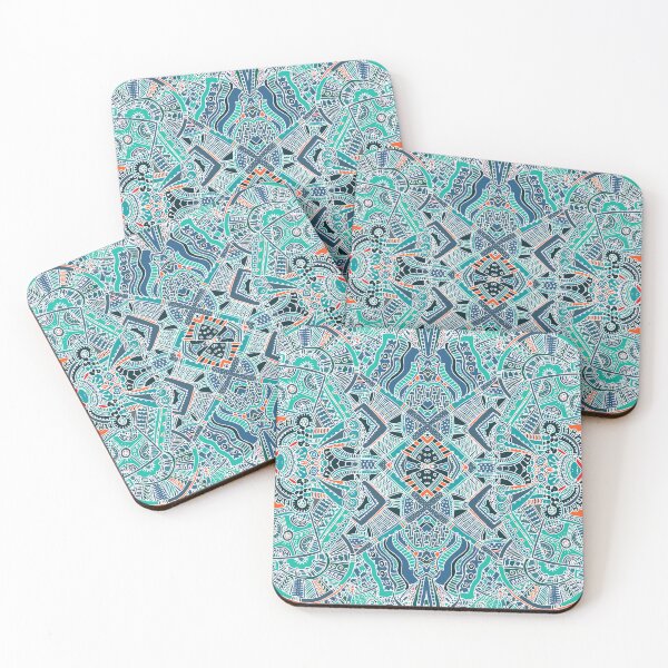 Item preview, Tribal Mandala Seamless Pattern – Teal Navy Orange Ethnic Geometric Print designed and sold by 555Design.