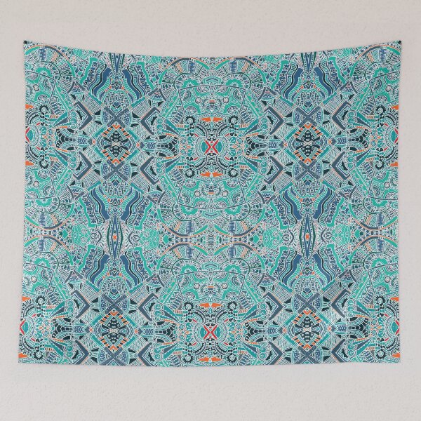 Item preview, Tribal Mandala Seamless Pattern – Teal Navy Orange Ethnic Geometric Print designed and sold by 555Design.