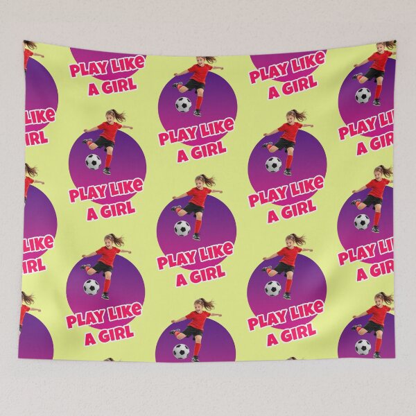Item preview, Play like a girl, female football player kicks ball designed and sold by Mauswohn.