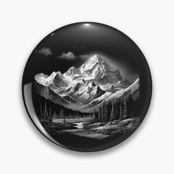 Item preview, Black and White Snowy Mountain Wilderness Landscape designed and sold by inkoutninja.