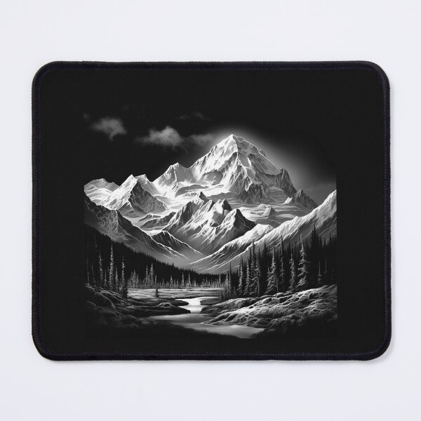 Item preview, Black and White Snowy Mountain Wilderness Landscape designed and sold by inkoutninja.