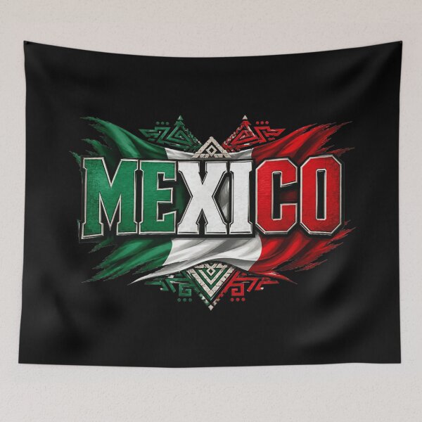 Item preview, Proud Mexico Flag Aztec Tribal Pattern Heritage Independence Day Graphic Art designed and sold by ObukiLantara.