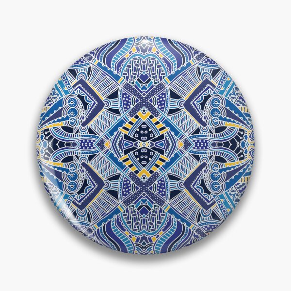 Item preview, Tribal Mandala Seamless Pattern – Blue Gold Ethnic Geometric Print designed and sold by 555Design.