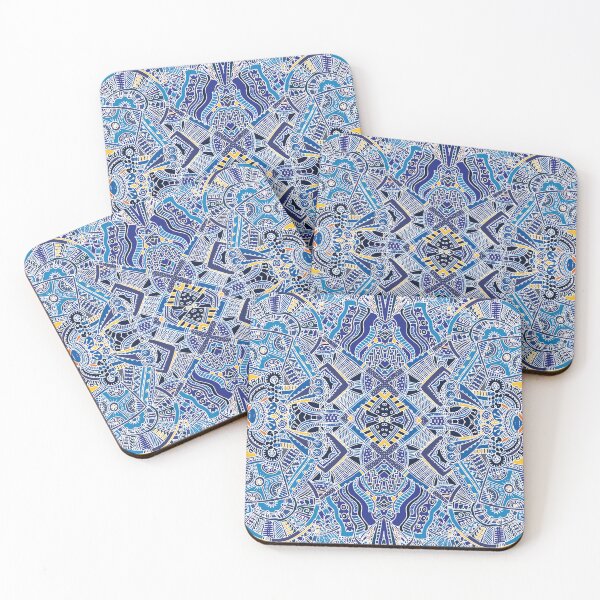 Item preview, Tribal Mandala Seamless Pattern – Blue Gold Ethnic Geometric Print designed and sold by 555Design.