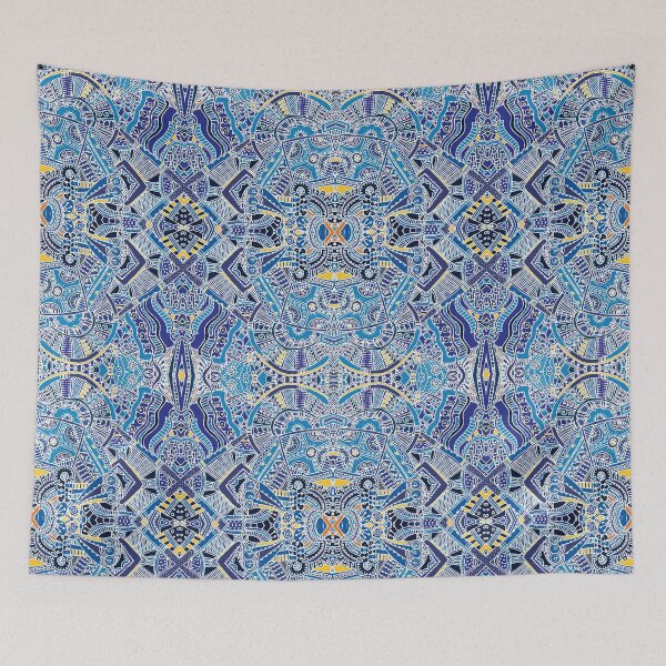 Item preview, Tribal Mandala Seamless Pattern – Blue Gold Ethnic Geometric Print designed and sold by 555Design.