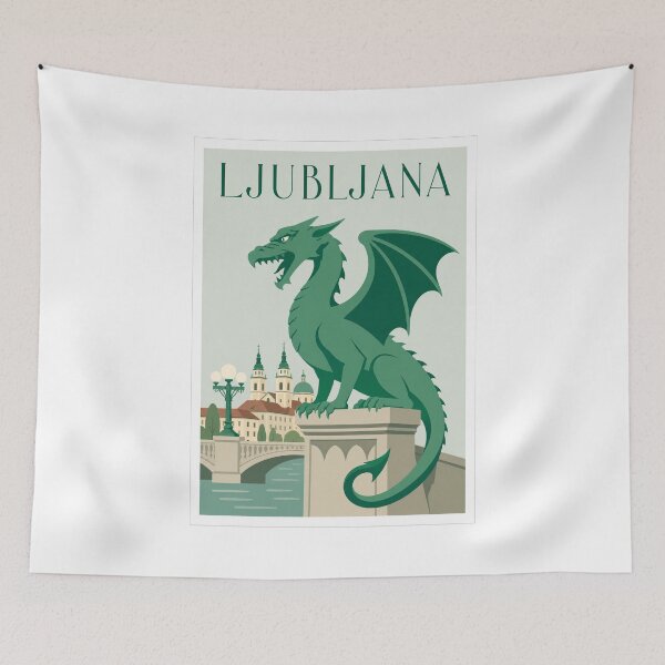 Item preview, Ljubljana Dragon Vintage Travel Poster designed and sold by Beyond Destinations.