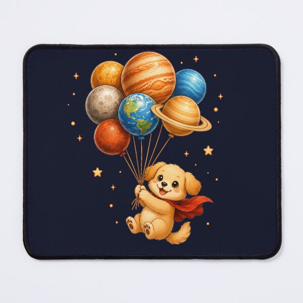 Item preview, Cute Kawaii Dog Flying with Planet Balloons designed and sold by Seculinator.